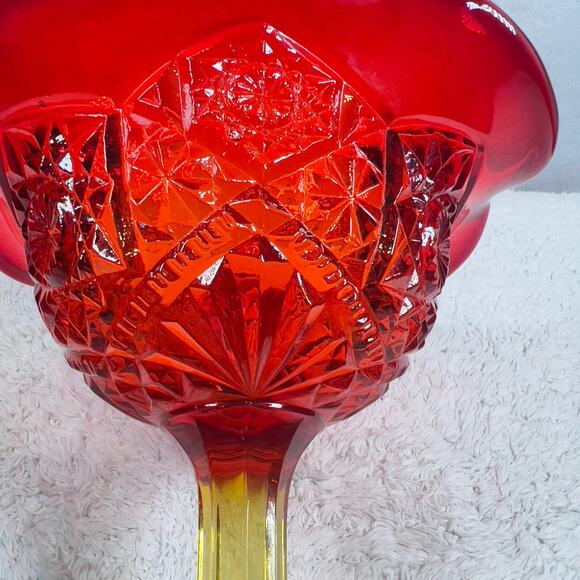 L. E. Smith Glass Amberina Red To Orange Glow Footed Compote Dish Bowl Vintage - Picture 7 of 16